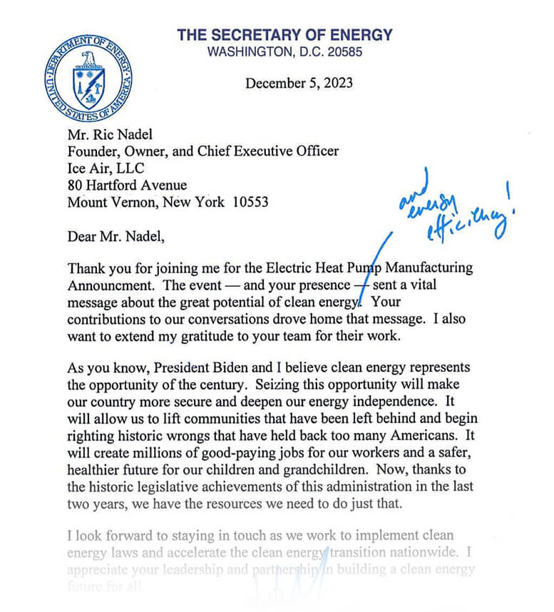 Ice Air Secretary of Energy Letter